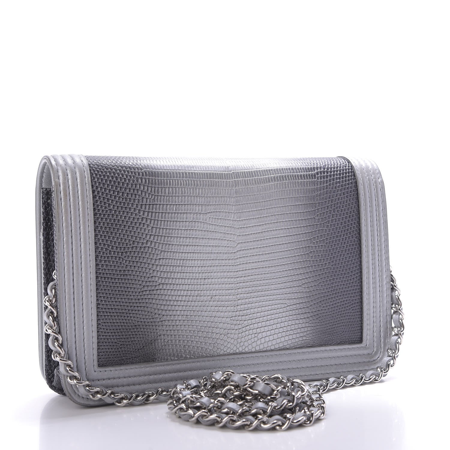 Chanel Lizard Calfskin Boy Wallet on Chain WOC Black Silver 3 of 12