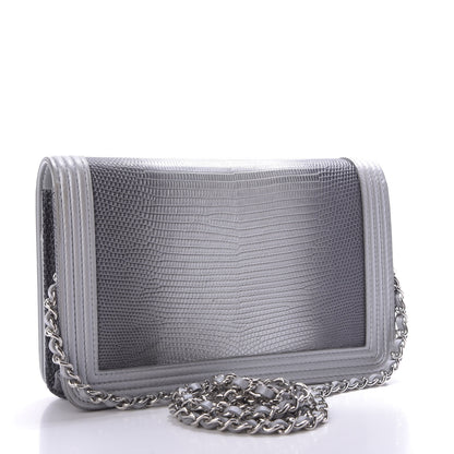 Chanel Lizard Calfskin Boy Wallet on Chain WOC Black Silver 3 of 12