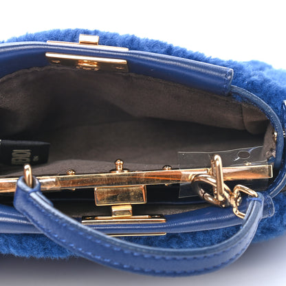 Fendi Shearling Shiny Nappa Micro Peekaboo Iconic Satchel Blue 4 of 10