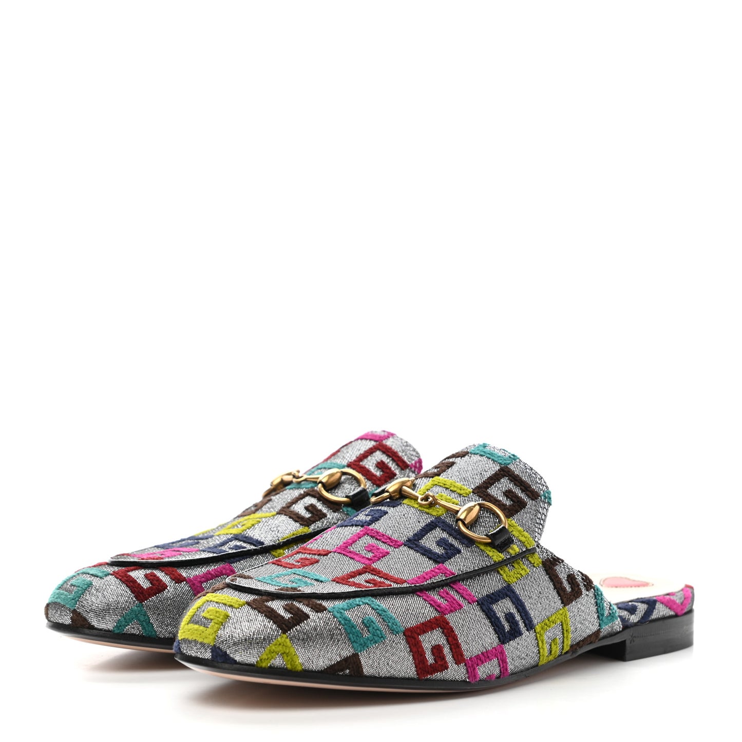 Velvet Lurex Square G Womens Princetown Slippers 37 Silver Multicolor