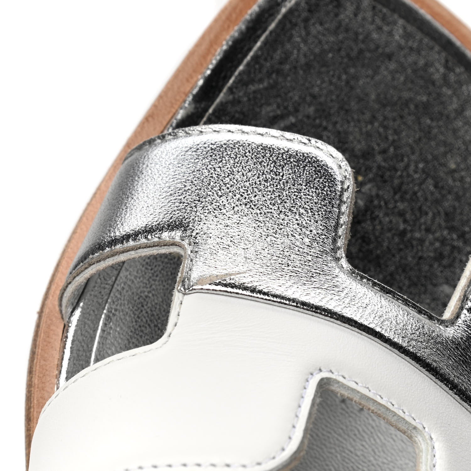 Hermes Metallic Nappa Box Oran Sandals 37.5 White Gris Argente 6 of 6