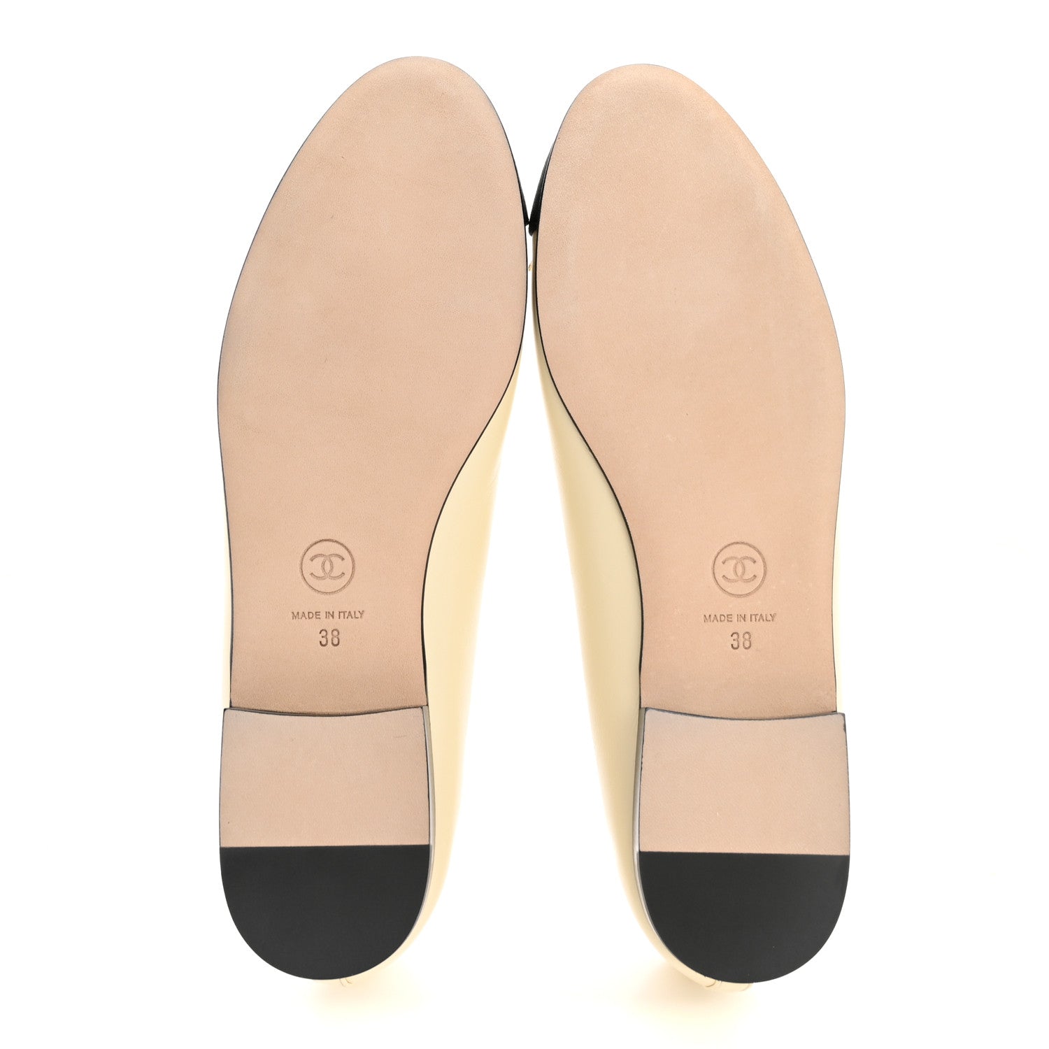 Chanel Calfskin Grosgrain Cap Toe CC Ballerina Flats 38 Ivory Black 6 of 11