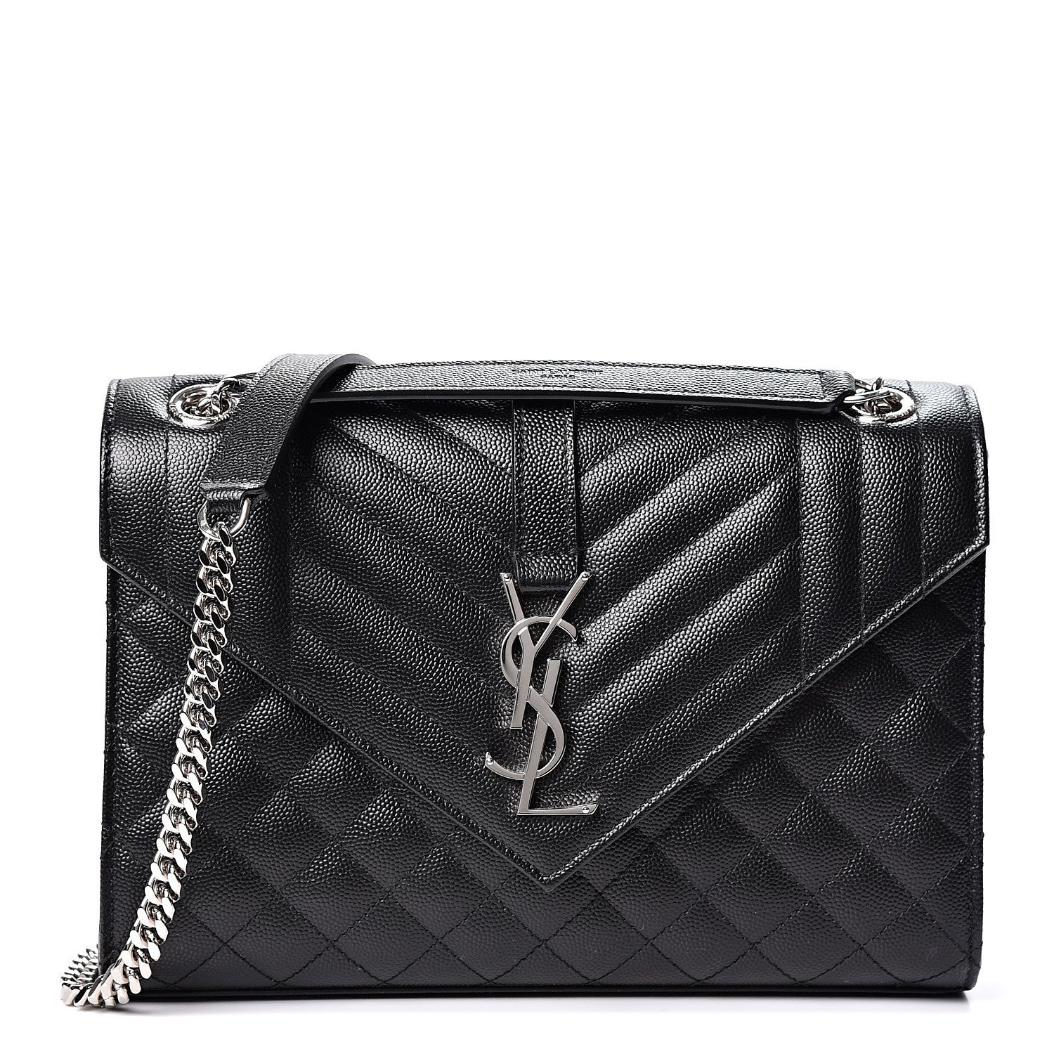 Saint Laurent Grain De Poudre Textured Mixed Matelasse Triquilt Medium Monogram Satchel Black 1 of 9