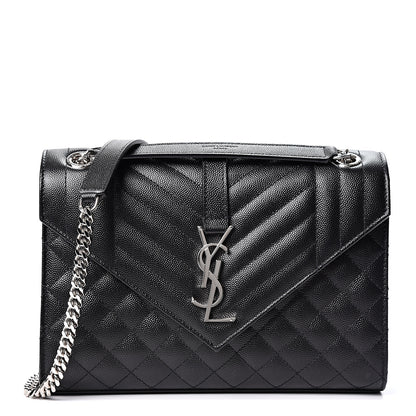 Saint Laurent Grain De Poudre Textured Mixed Matelasse Triquilt Medium Monogram Satchel Black 1 of 9