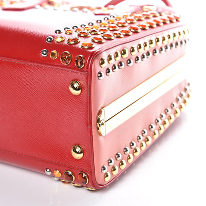 Prada Saffiano Vernice Crystal Pyramid Bag Rosso 6 of 13