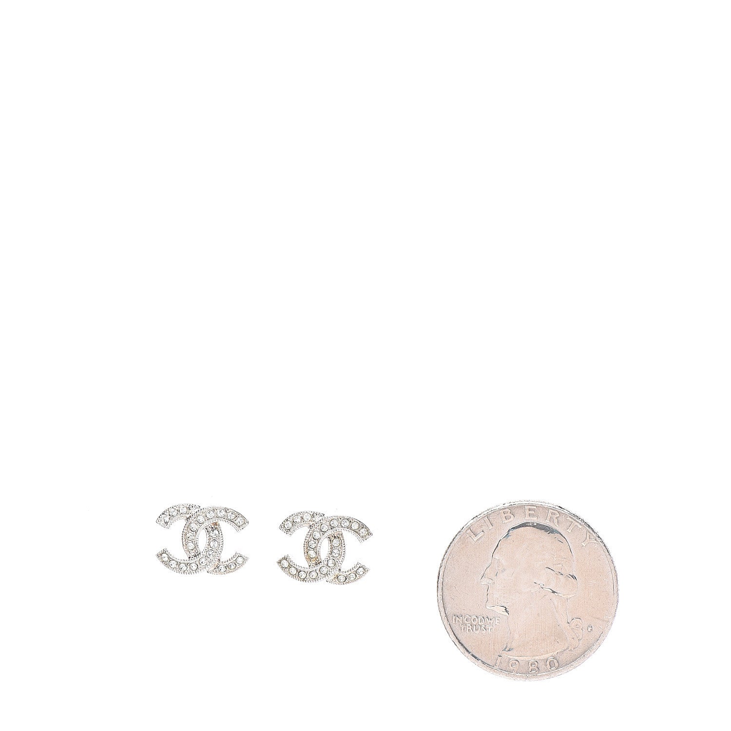 Chanel Crystal Timeless CC Earrings Silver 2 of 4