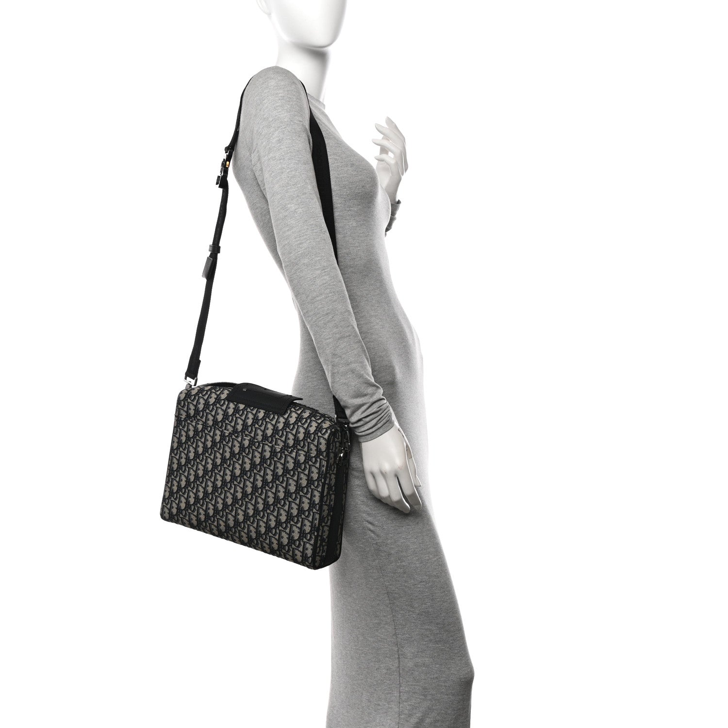 Christian Dior Oblique Jacquard Grained Calfskin Lingot Pouch Beige Black 2 of 9