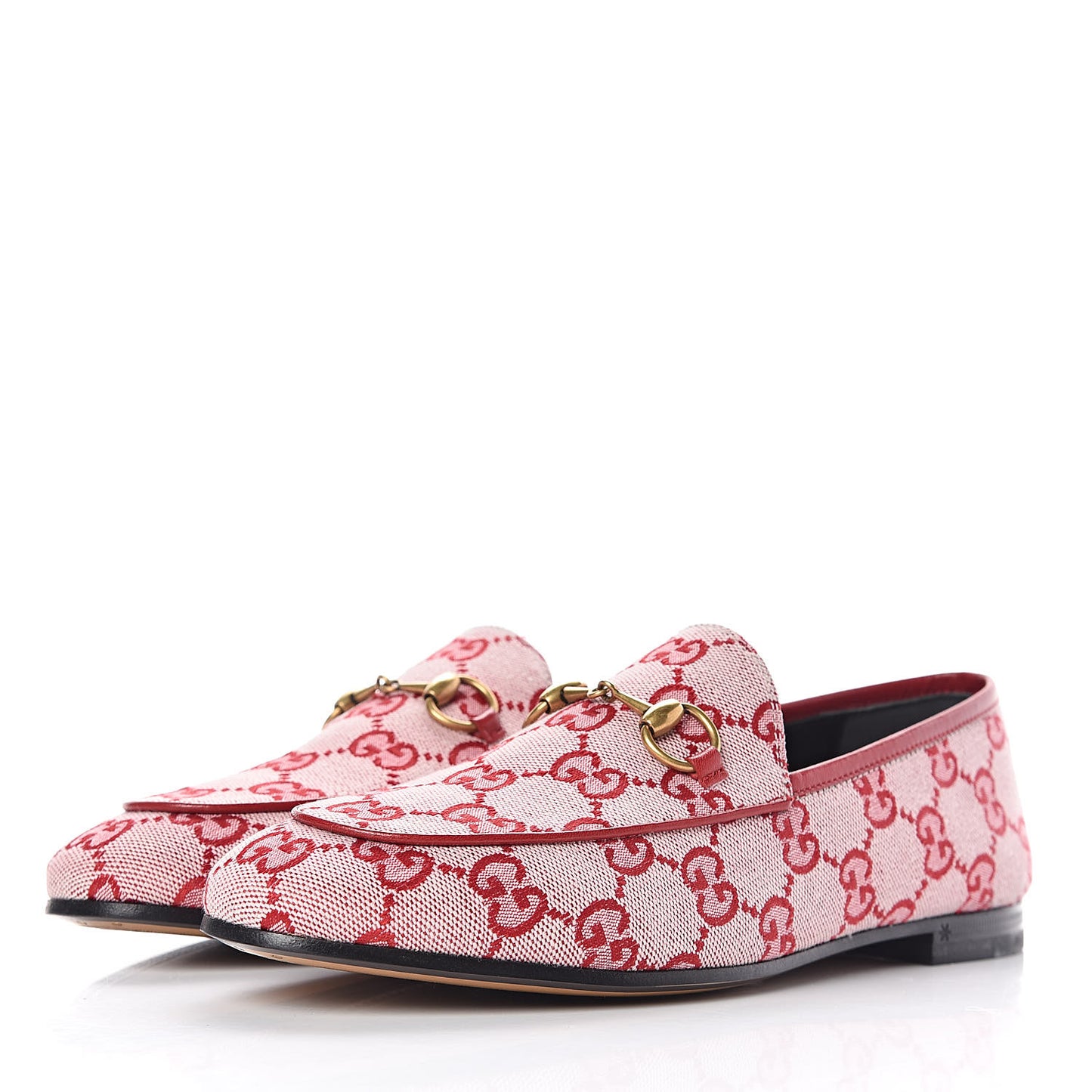 Canvas GG Monogram Horsebit Womens Jordaan Loafers 36.5 Gardenia Hibiscus Red