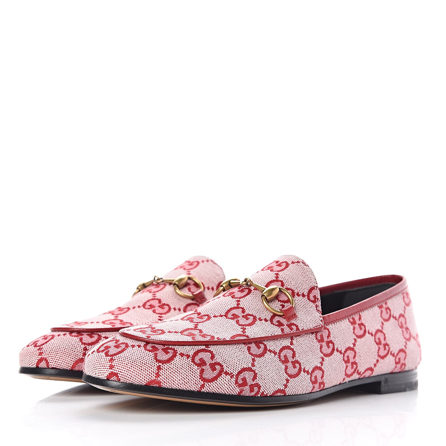 Gucci Canvas GG Monogram Horsebit Womens Jordaan Loafers 36.5 Gardenia Hibiscus Red 3 of 9