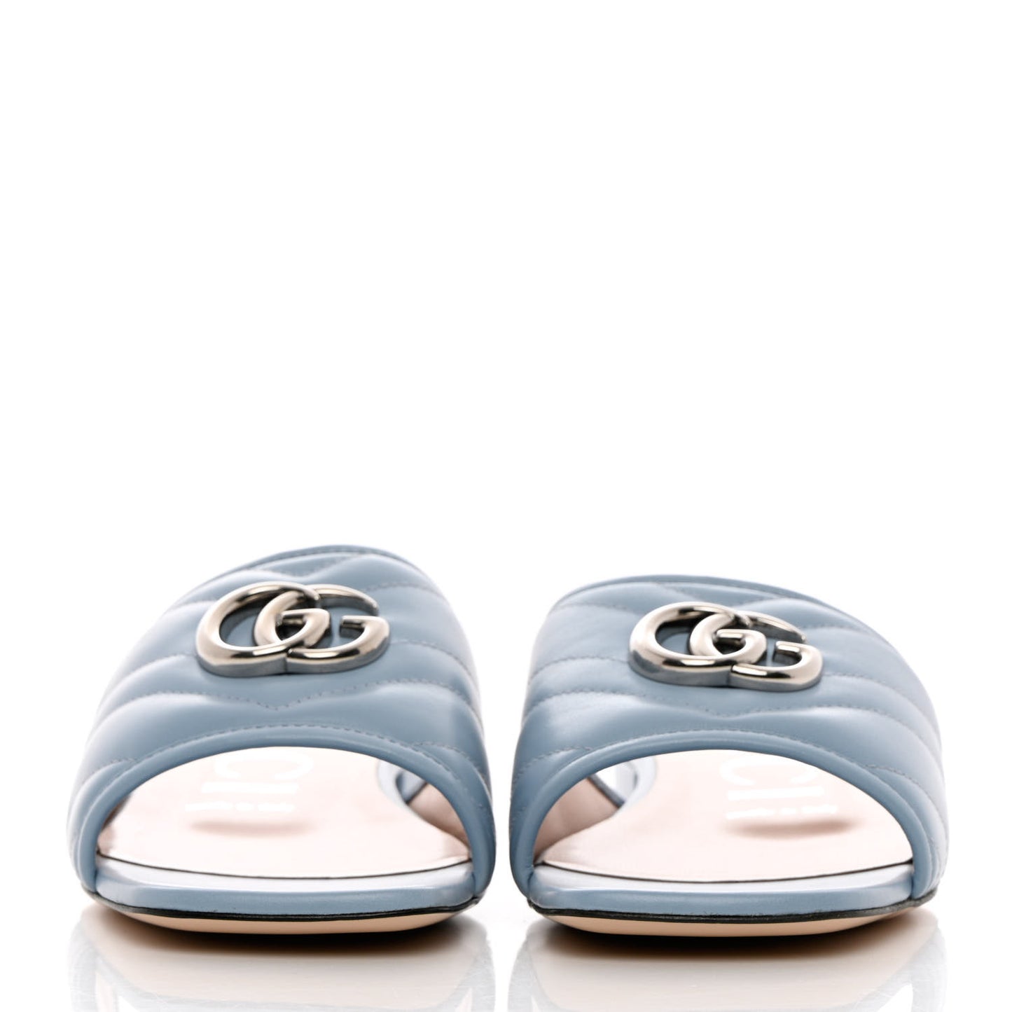 Nappa Matelasse GG Marmont Flat Slide Sandals 37.5 Porcelain Light Blue