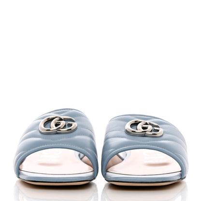 Gucci Nappa Matelasse GG Marmont Flat Slide Sandals 37.5 Porcelain Light Blue 2 of 12