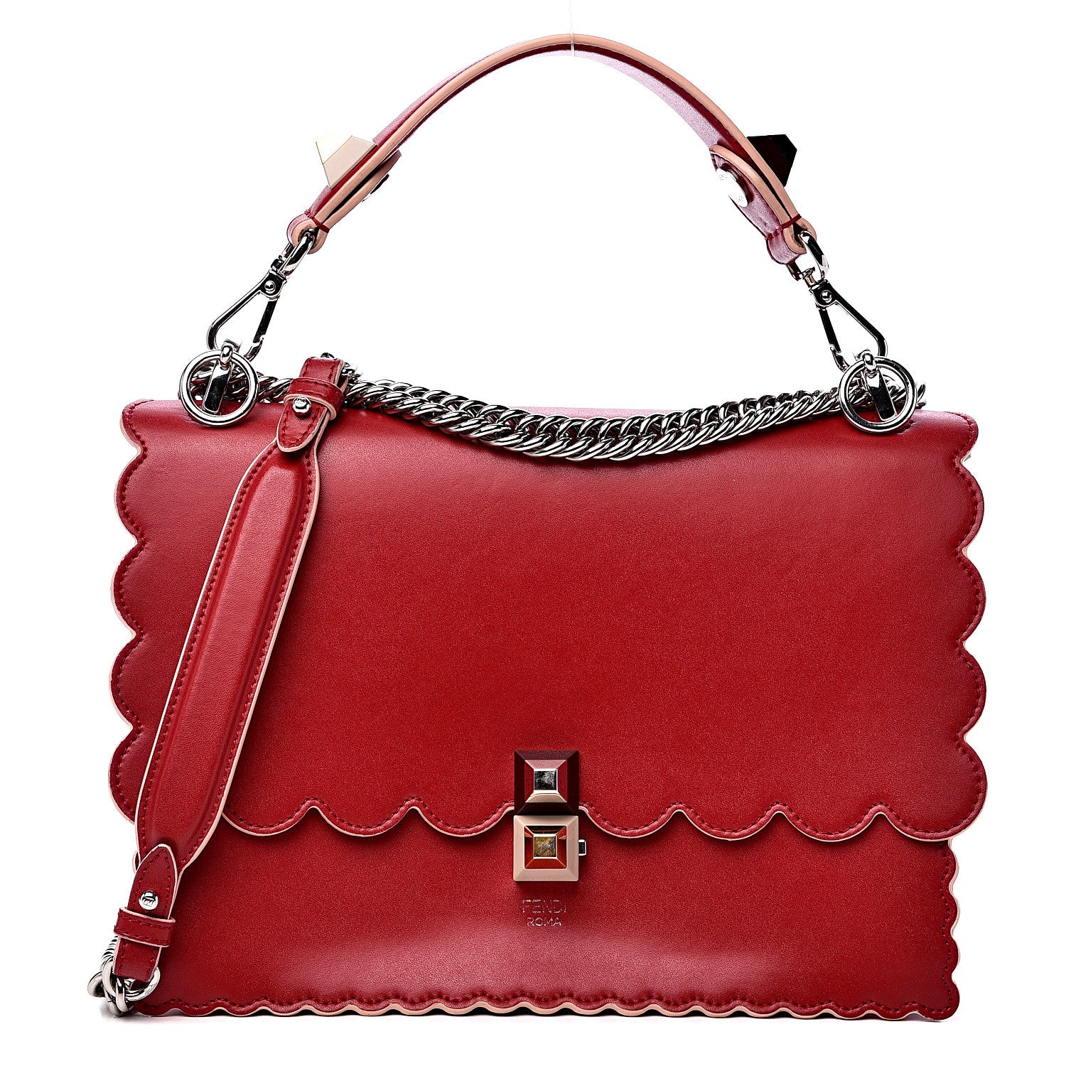 Fendi Vitello Liberty Scalloped Studded Kan I Shoulder Bag Fragola 1 of 9