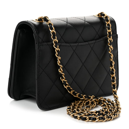 Chanel Calfskin Quilted Crystal Pearl Small Flap Bag Black 3 of 11