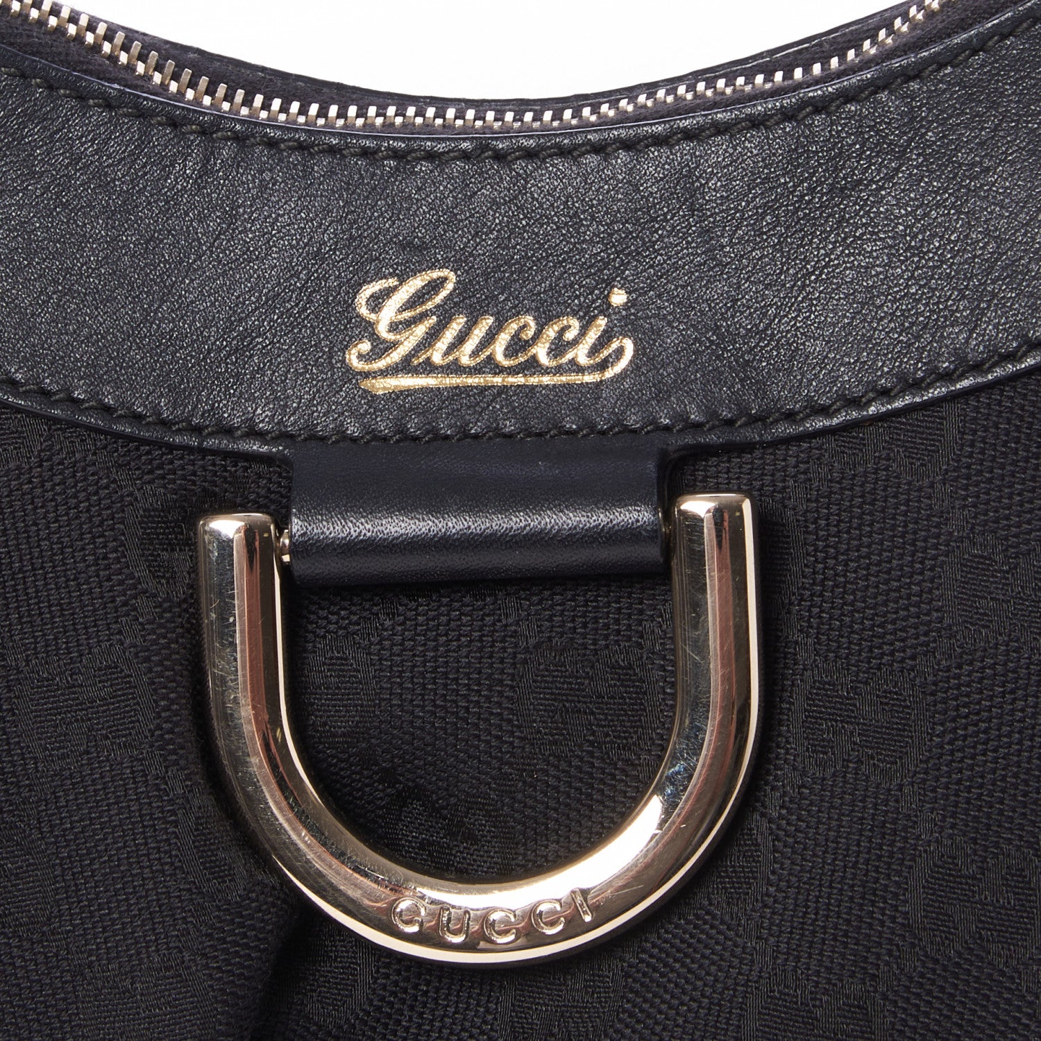 Gucci Monogram Medium D Gold Ring Hobo Black 8 of 9