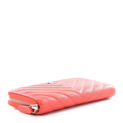 Chanel Caviar Chevron Quilted Small Zip Around Wallet Red 3 of 14