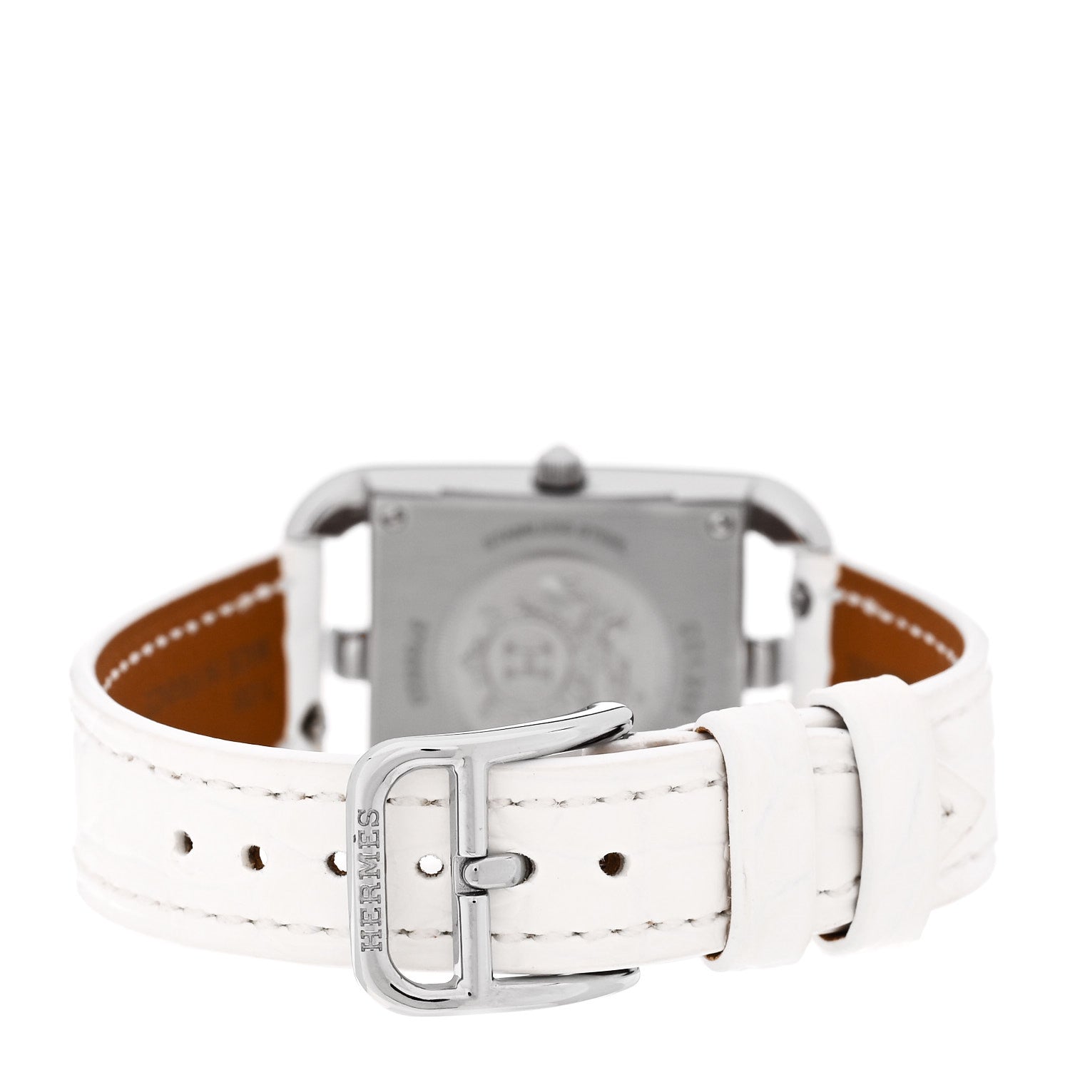 Hermes Stainless Steel Alligator Diamond Pink Sapphire Mother of Pearl 23mm Cape Cod Quartz Watch Blanc 3 of 5