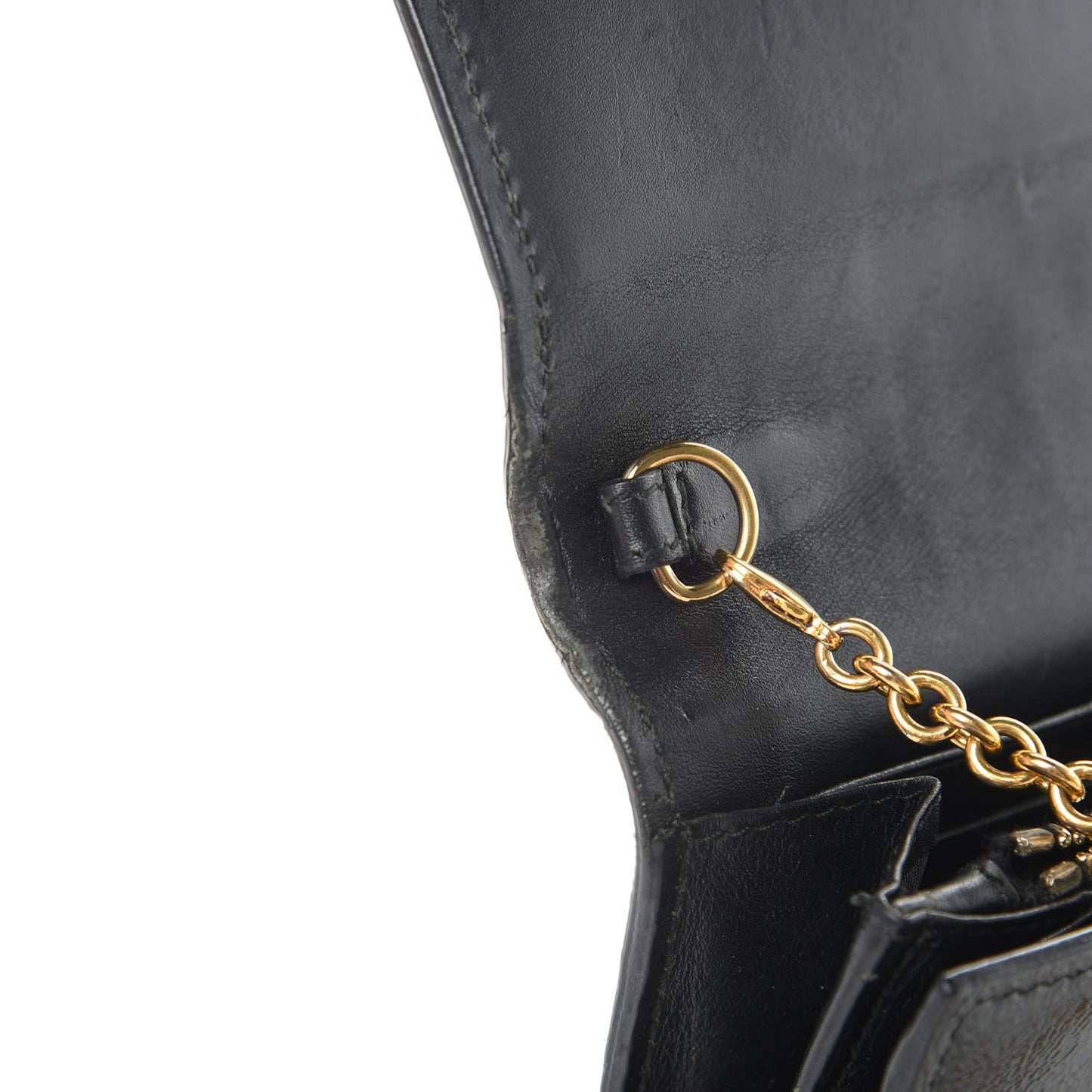 Textured Patent Belle de Jour Chain Clutch Black