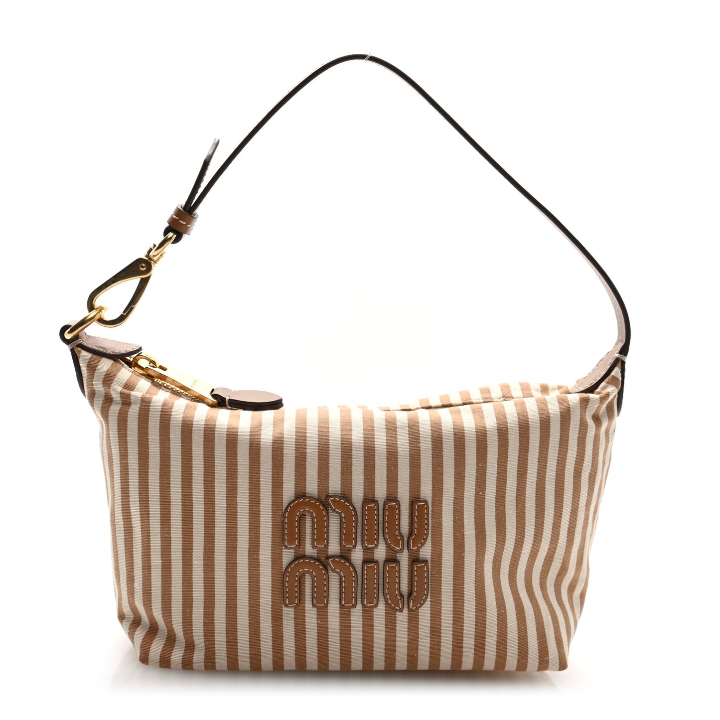 Cotton Linen Calfskin Striped Mini Spirit Cire Bag Tan Caramel