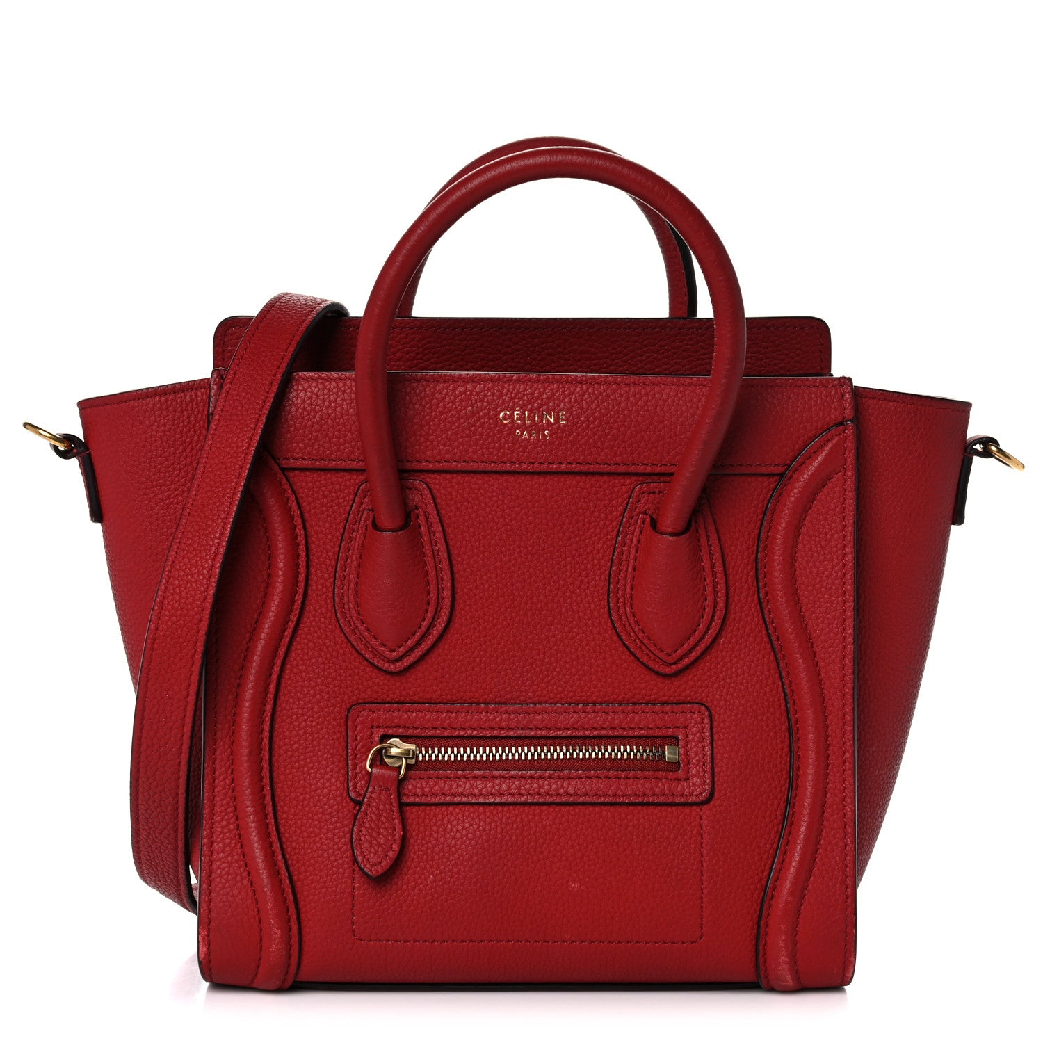 Celine Drummed Calfskin Nano Luggage Red 1 of 27