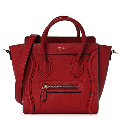 Celine Drummed Calfskin Nano Luggage Red 1 of 27