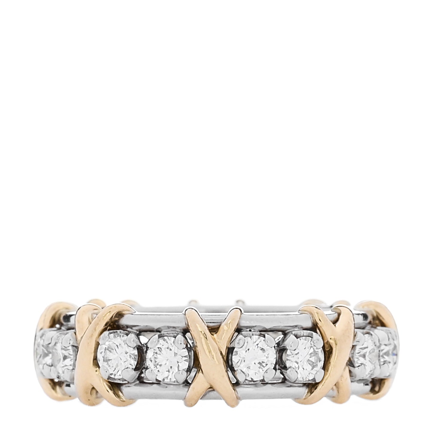 Platinum 18K Yellow Gold Diamond Schlumberger Sixteen Stone Ring 53 6.5