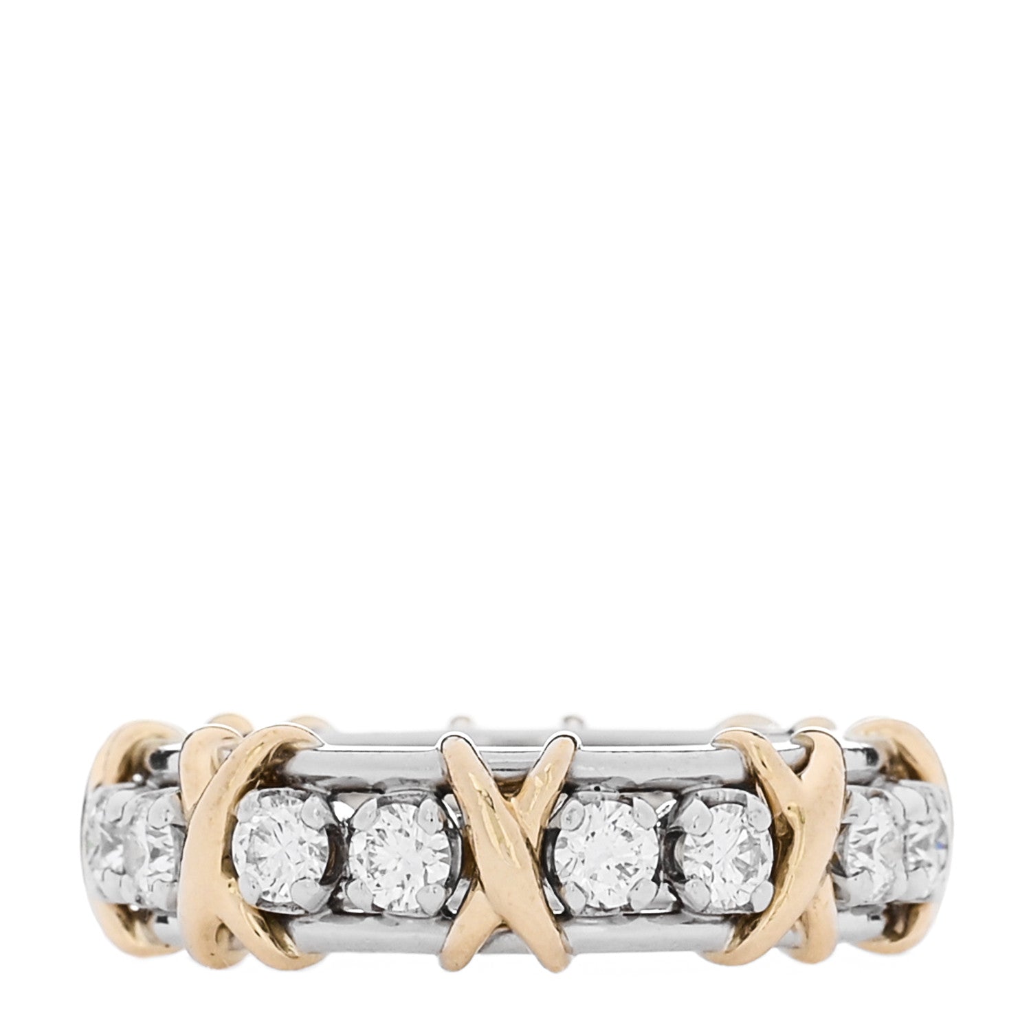 Tiffany Platinum 18K Yellow Gold Diamond Schlumberger Sixteen Stone Ring 53 6.5 3 of 6