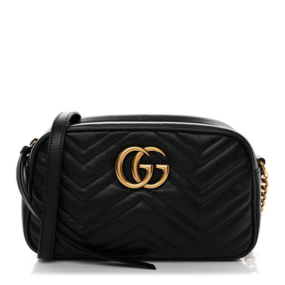 Gucci Calfskin Matelasse Small GG Marmont Chain Shoulder Bag Black 1 of 12