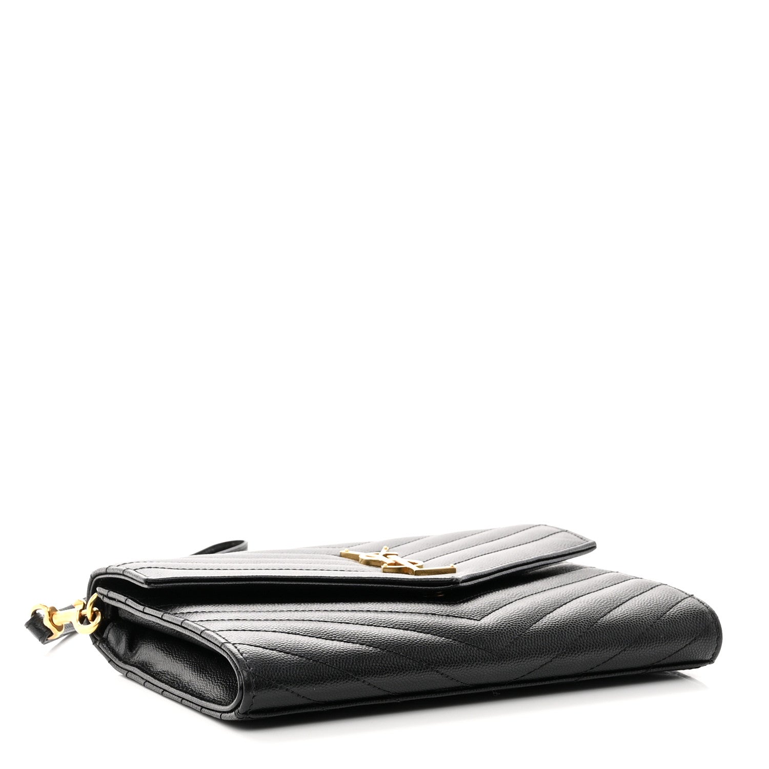 Saint Laurent Grain De Poudre Matelasse Chevron Monogram Envelope Clutch Black 4 of 8