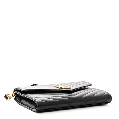 Saint Laurent Grain De Poudre Matelasse Chevron Monogram Envelope Clutch Black 4 of 8