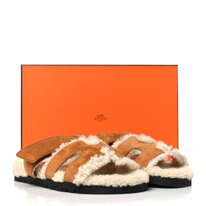 Hermes Suede Goatskin Woolskin Womens Chypre Sandals 37 Naturel Ecru 8 of 8