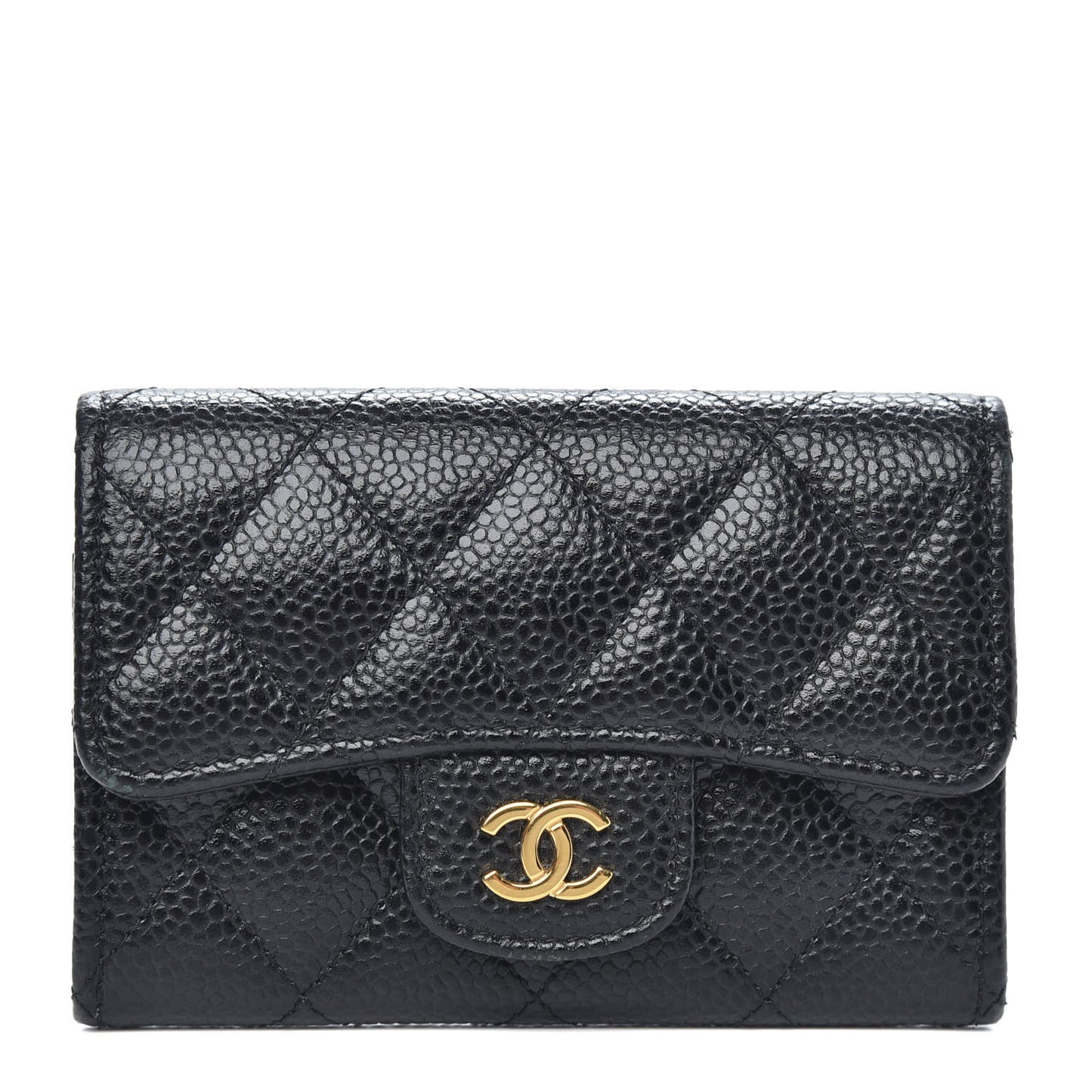 Caviar Quilted Flap Card Holder Black