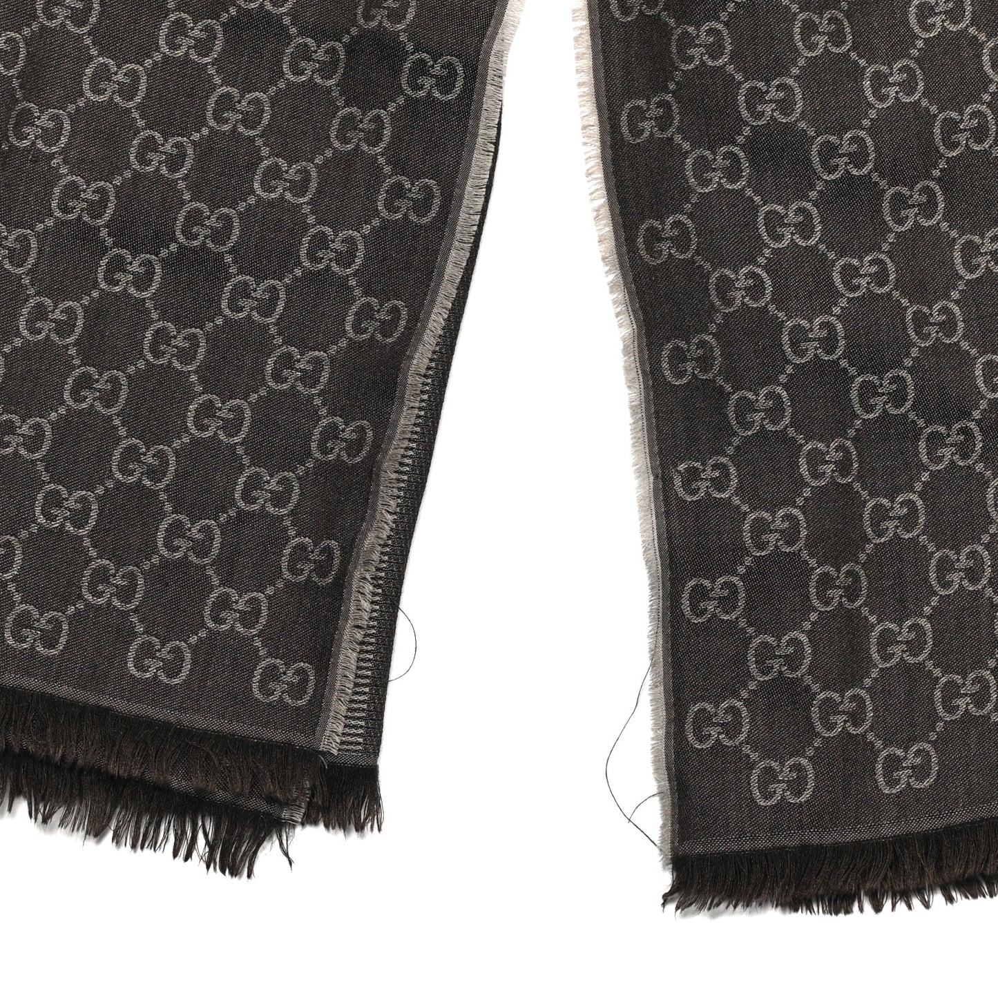 Wool Silk GG Monogram GGWeblong Fringe Scarf Shawl Rope Dark Brown