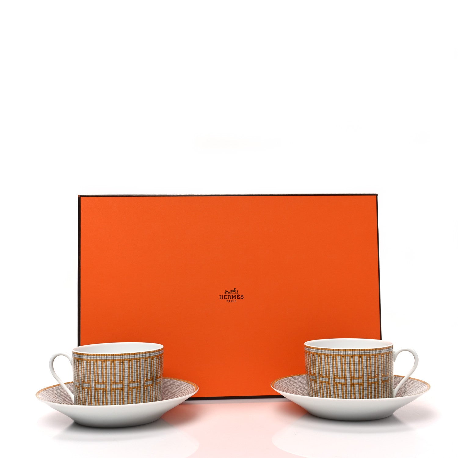 Hermes Porcelain Mosaique Au 24 Gold Tea Cup And Saucer Set Of 2 7 of 7