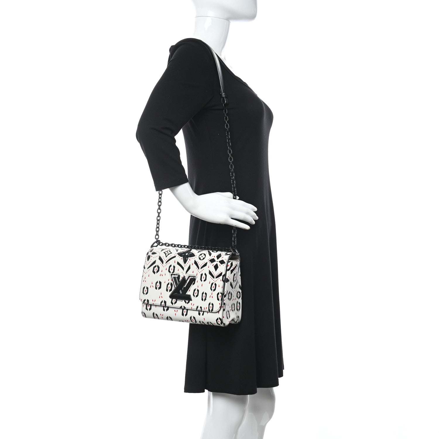 Louis Vuitton Calfskin Graphic Print Twist Shoulder Bag MM White Black 2 of 12