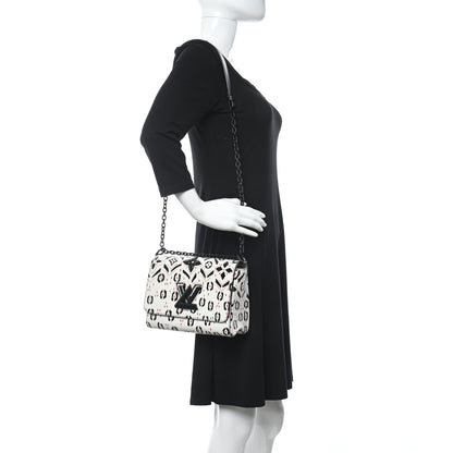 Louis Vuitton Calfskin Graphic Print Twist Shoulder Bag MM White Black 2 of 12