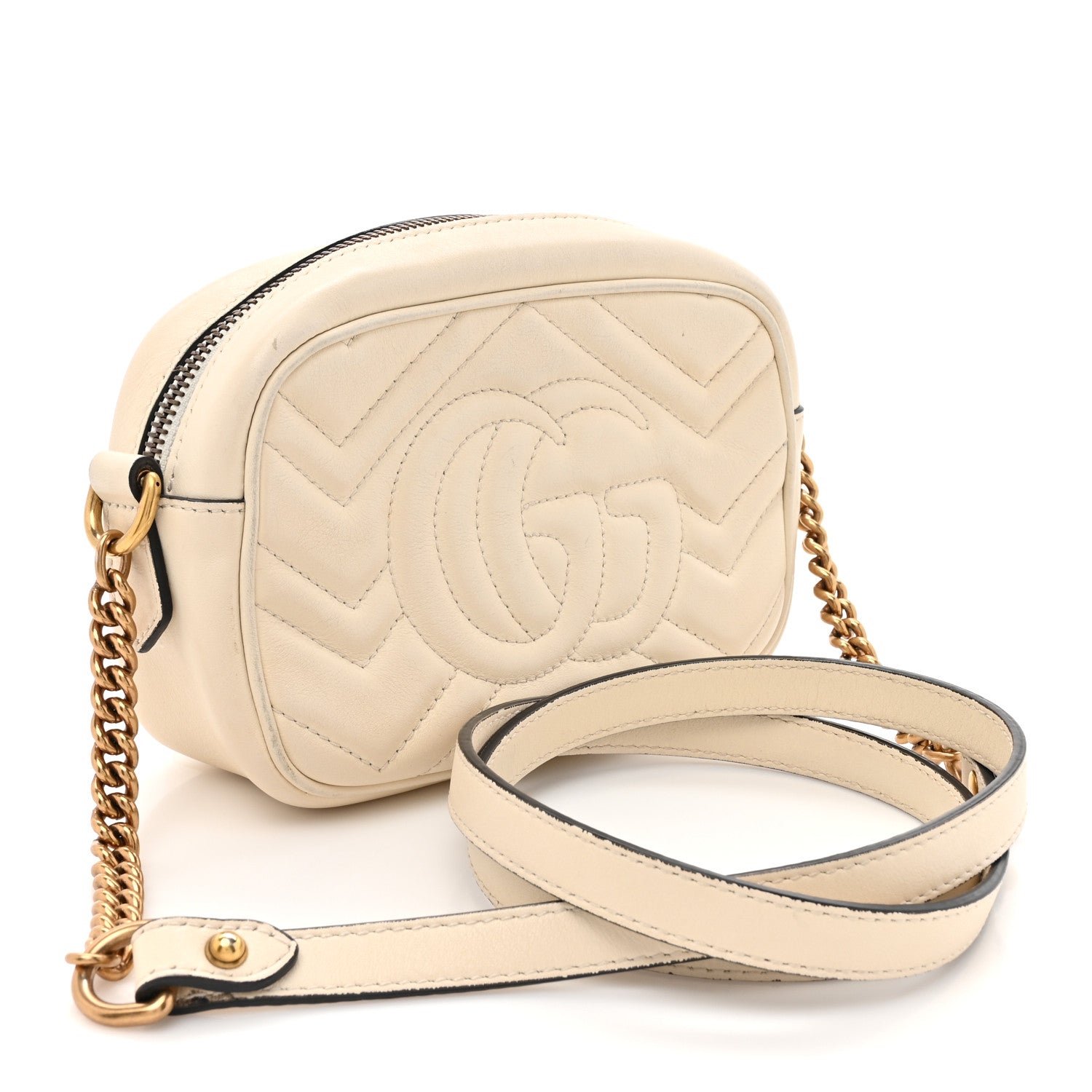 Gucci Calfskin Matelasse Mini GG Marmont Chain Shoulder Bag White 3 of 19