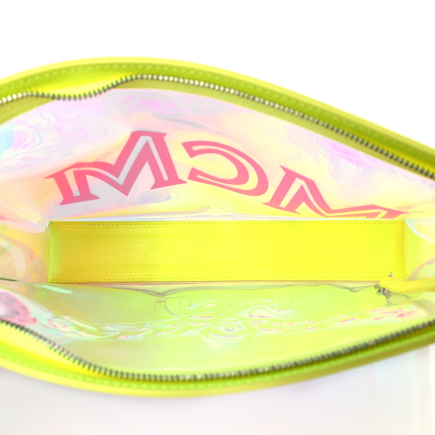 MCM Iridescent PVC Wristlet Neon Yellow 6 of 9