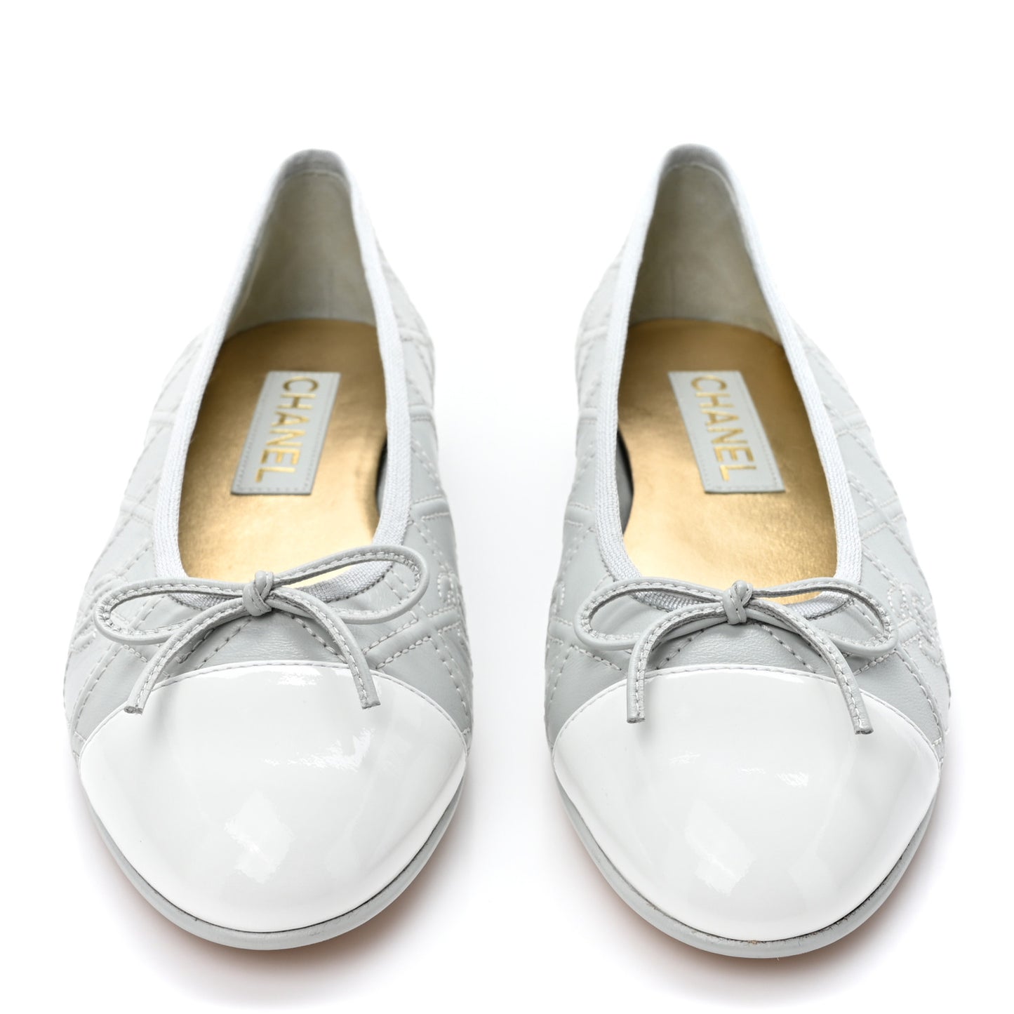 Lambskin Patent Double Stitched CC Cap Toe Ballerina Flats 39 Grey