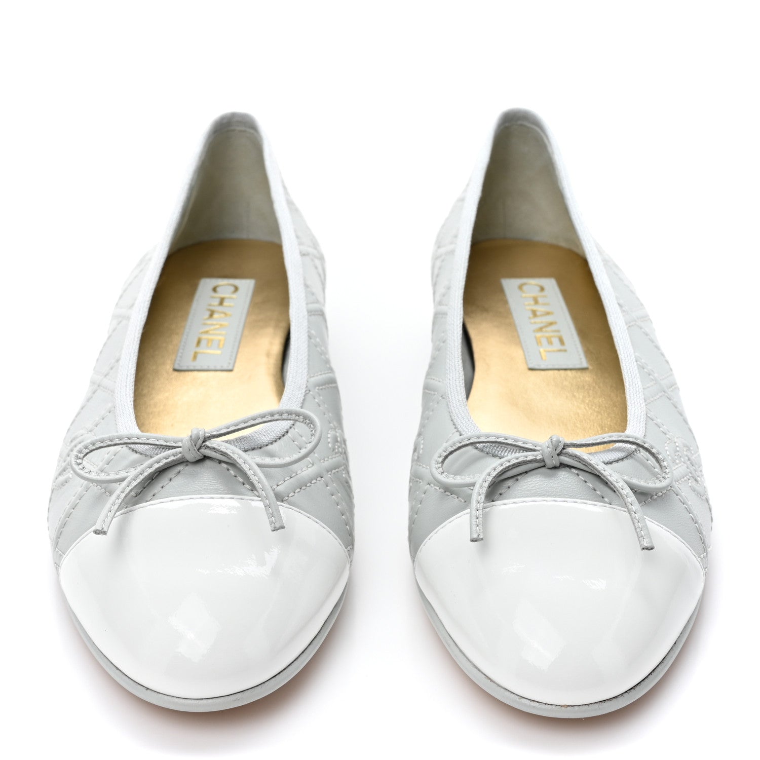 Chanel Lambskin Patent Double Stitched CC Cap Toe Ballerina Flats 39 Grey 2 of 9