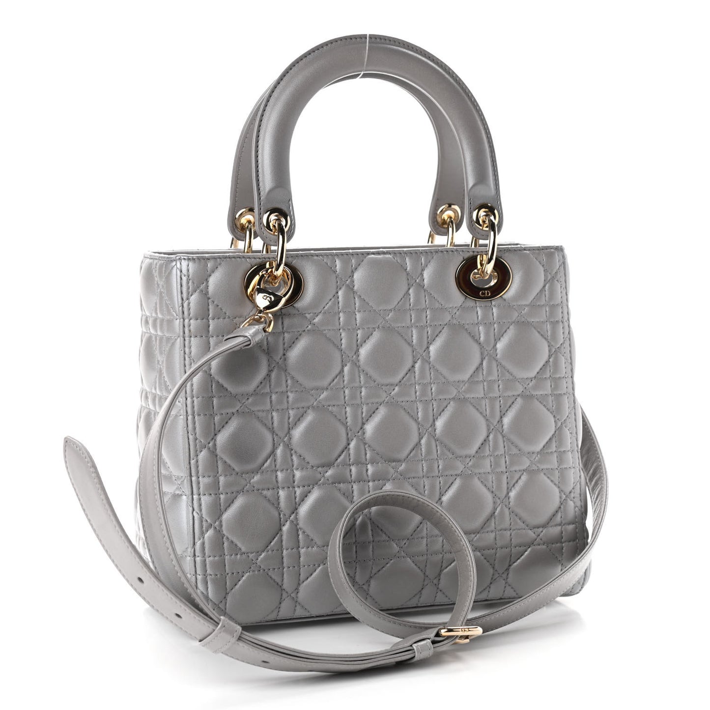 Pearly Lambskin Cannage Medium Lady Dior Grey