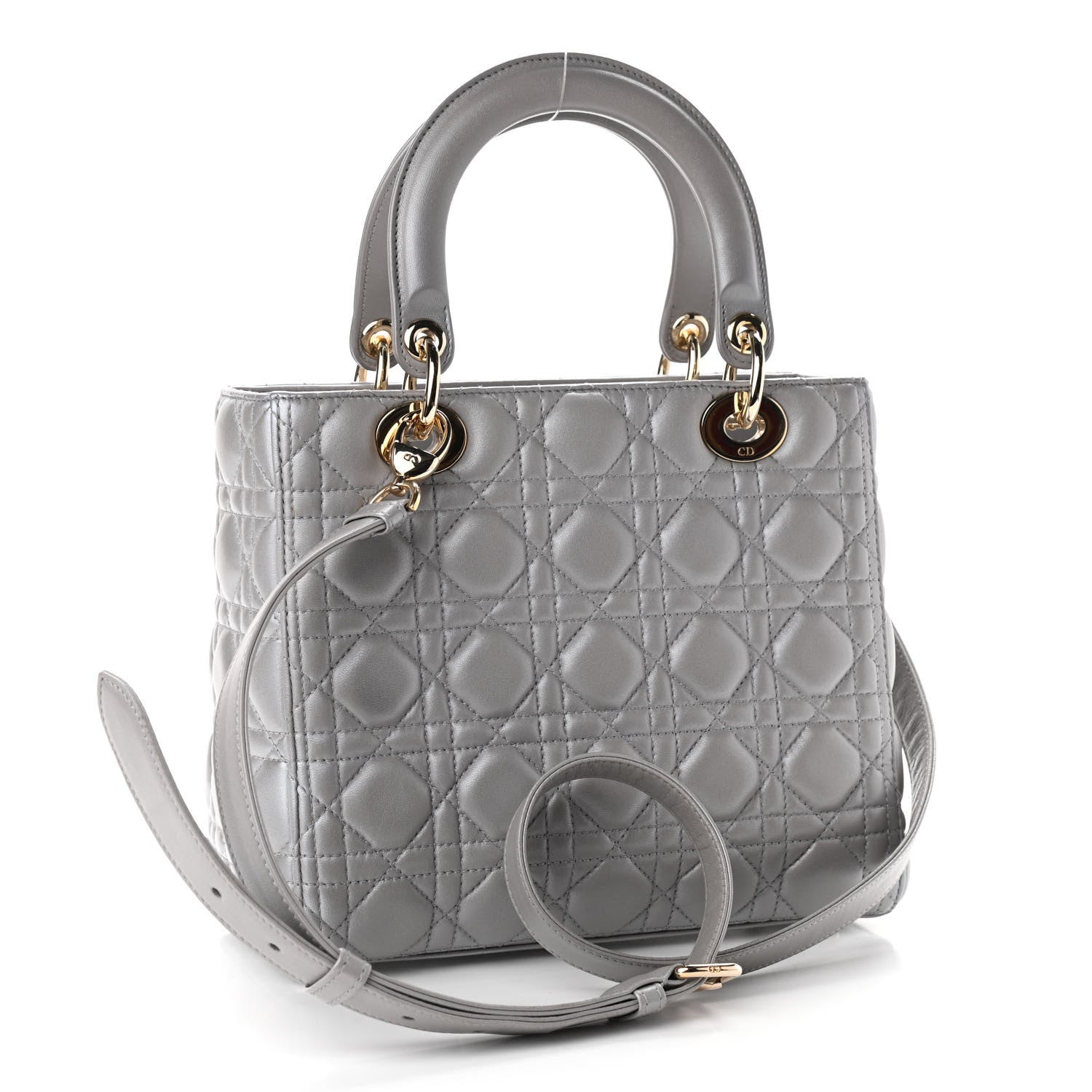 Christian Dior Pearly Lambskin Cannage Medium Lady Dior Grey 2 of 10