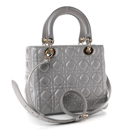 Christian Dior Pearly Lambskin Cannage Medium Lady Dior Grey 2 of 10