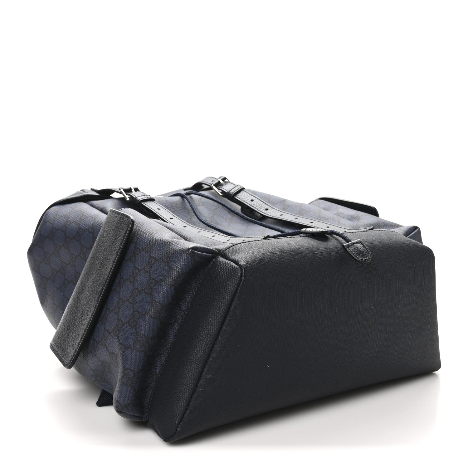 Gucci GG Supreme Monogram Textured Dollar Calfskin Medium Ophidia Double Buckle Backpack Blue Dark Blue Black 4 of 9