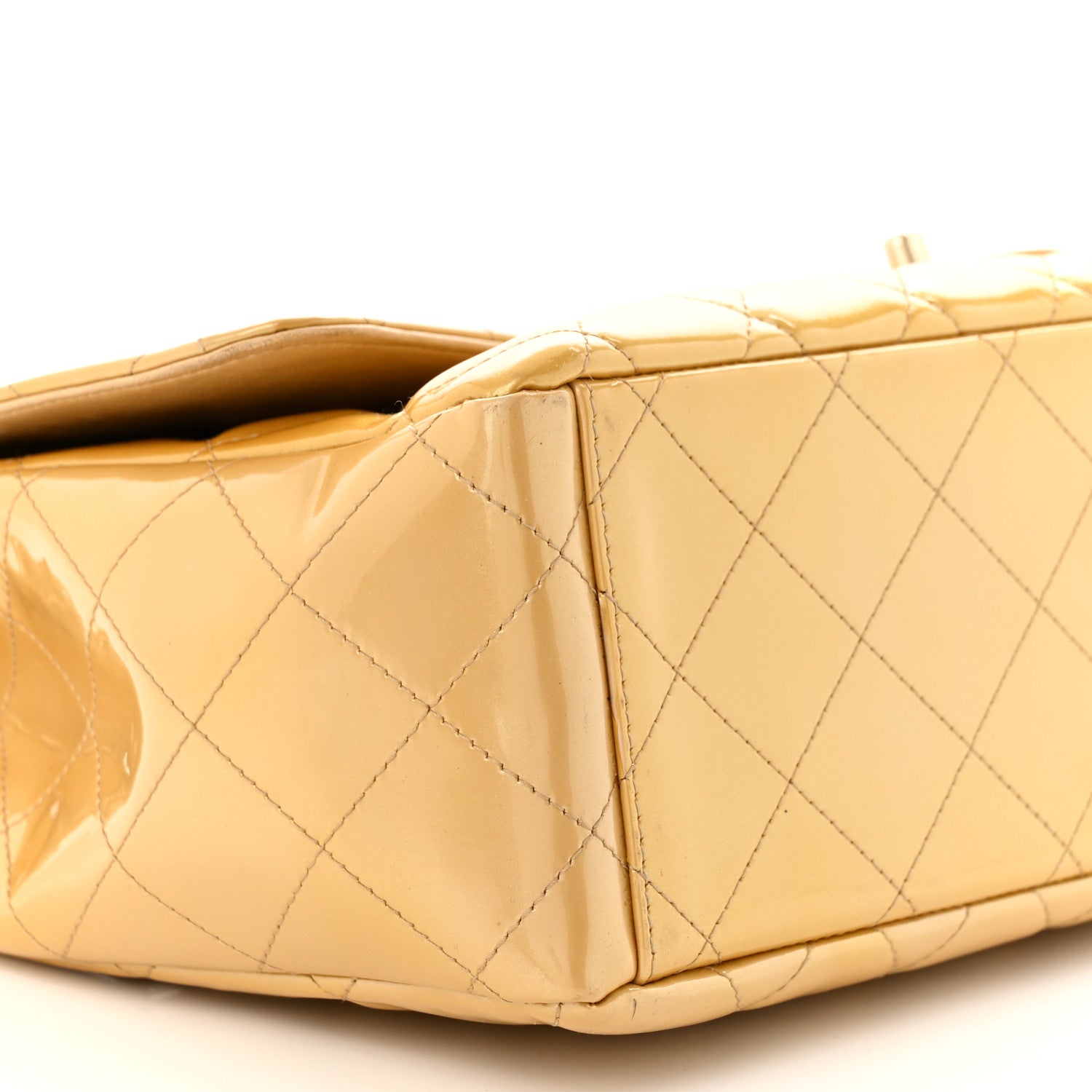 Chanel Metallic Patent Quilted Maxi Single Flap Beige 9 of 14