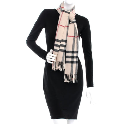 Burberry Cashmere Giant Check Fringe Scarf Stone 2 of 4