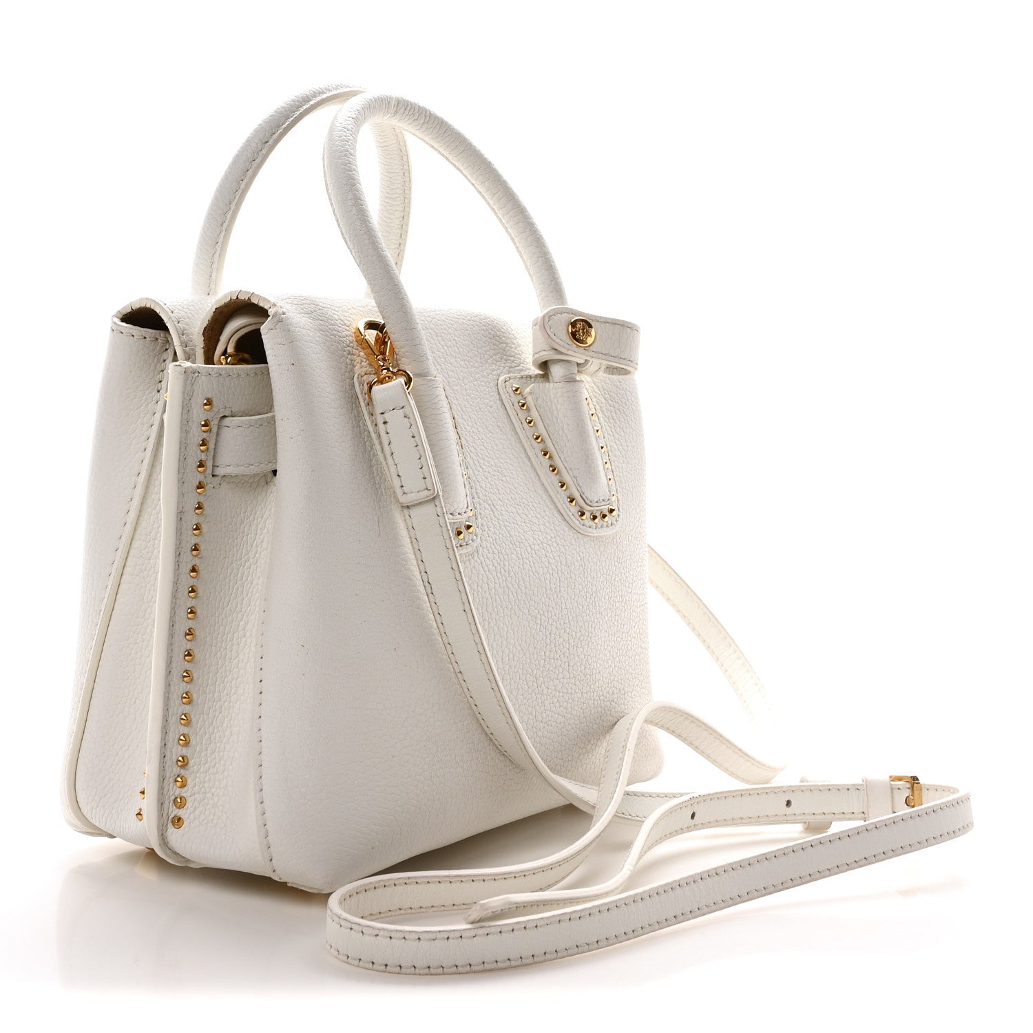 MCM Grained Calfskin Studded Mini Milla Tote White 3 of 10