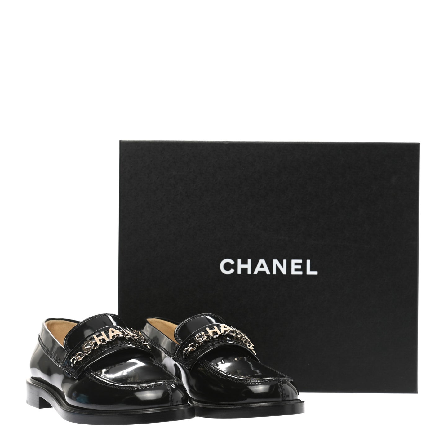Shiny Calfskin Logo Loafers 36.5 Black