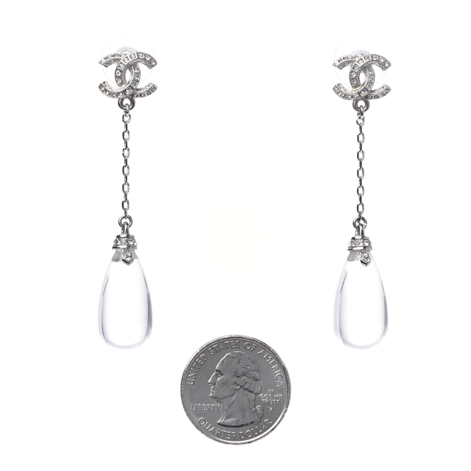 Chanel Crystal Resin CC Drop Earrings Silver 2 of 7