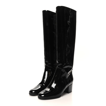 Chanel Patent Calfskin CC Knee High Boots 36.5 Black 3 of 8