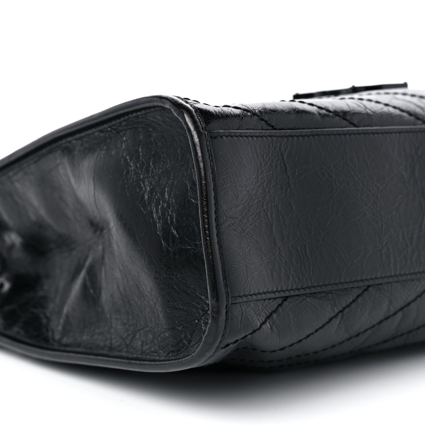 Crinkled Calfskin Matelasse Monogram Medium Niki Shopper Tote Black